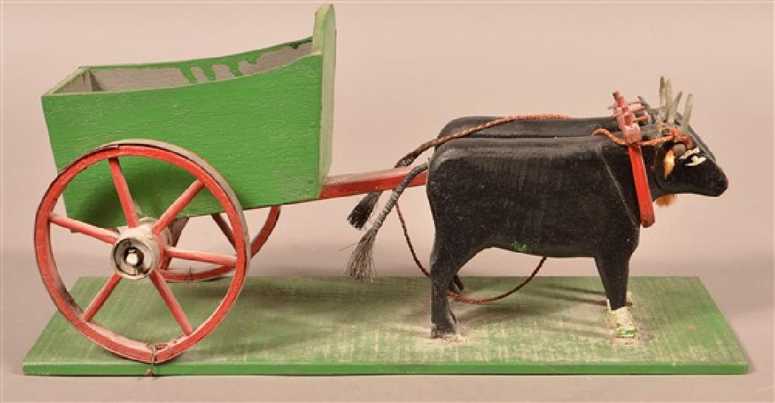 Vintage Folk Art Oxen Drawn Cart. Carved and painted (1 of 2)