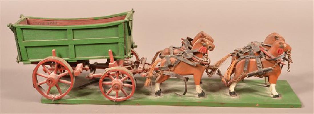 Vintage Folk Art Horse Drawn Wagon. Carved and painted (1 of 2)