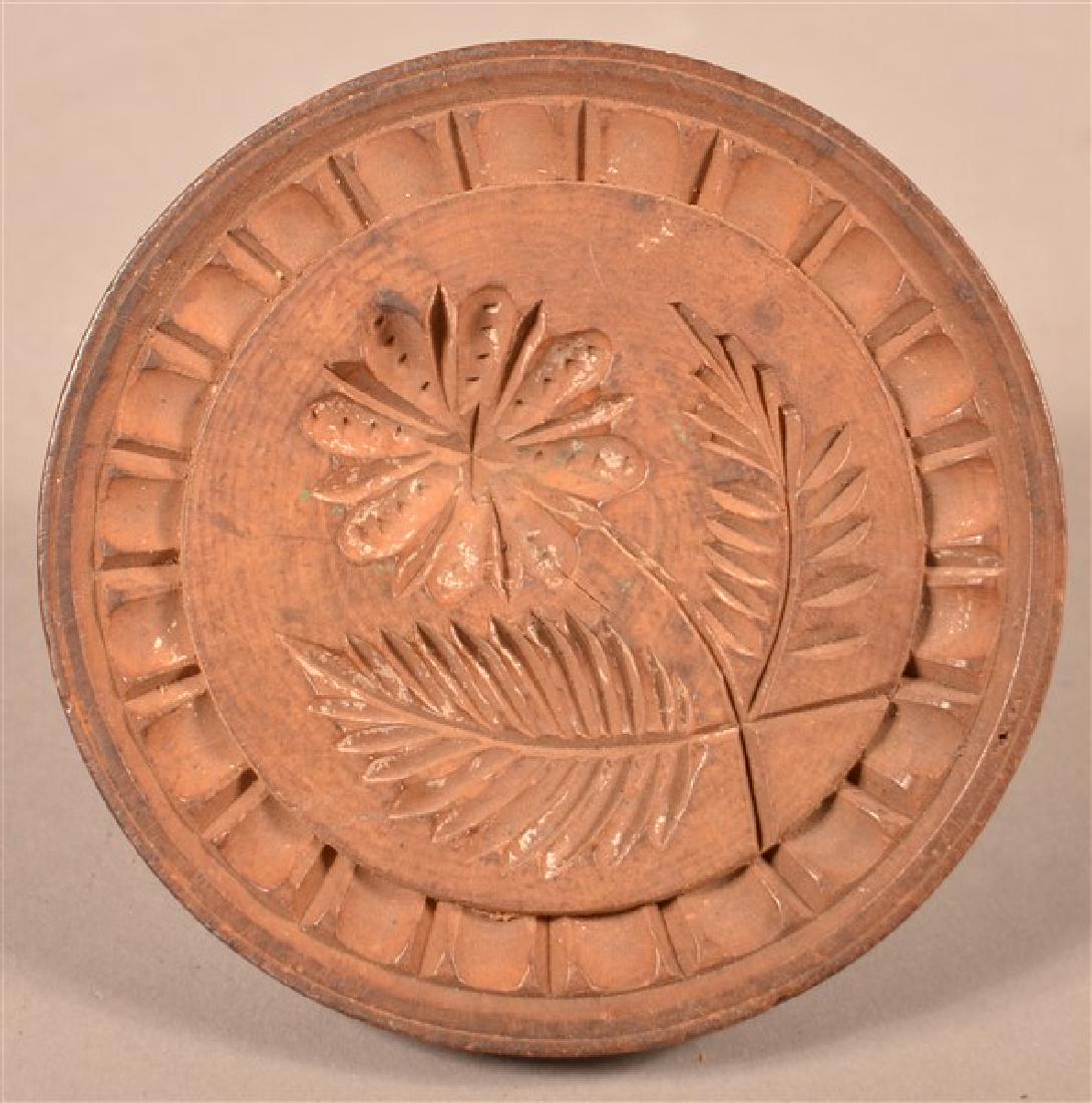 Antique Floral Carved Turned Maple Butter Print. 4-3/8" (1 of 2)