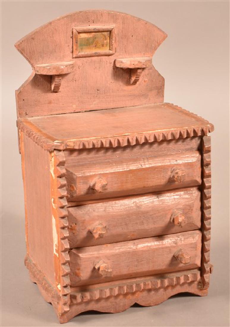 Antique Tramp Art Miniature Bureau. Original salmon (1 of 2)