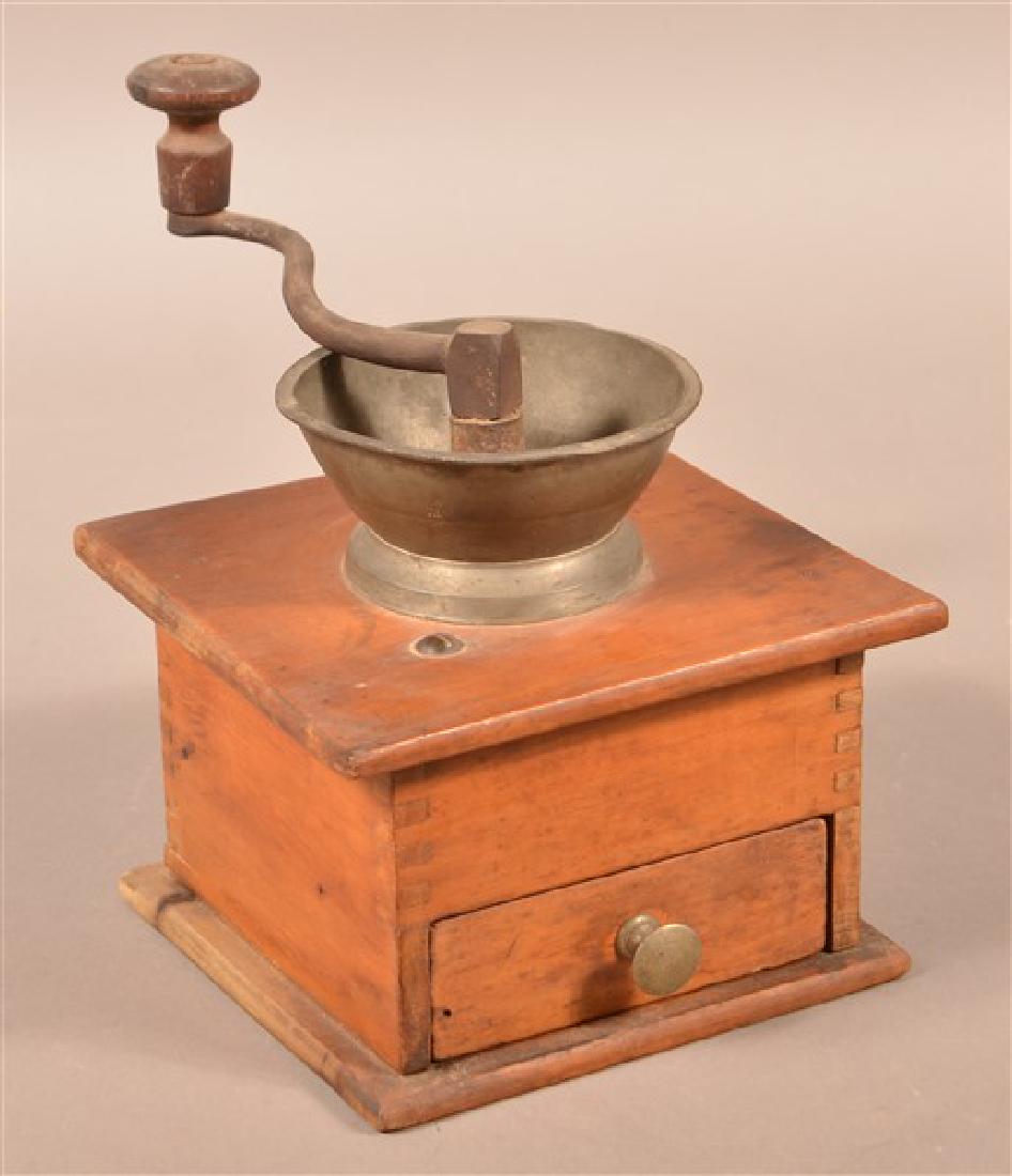 Antique Cherry Coffee Mill. Tin hopper with cast iron (1 of 2)
