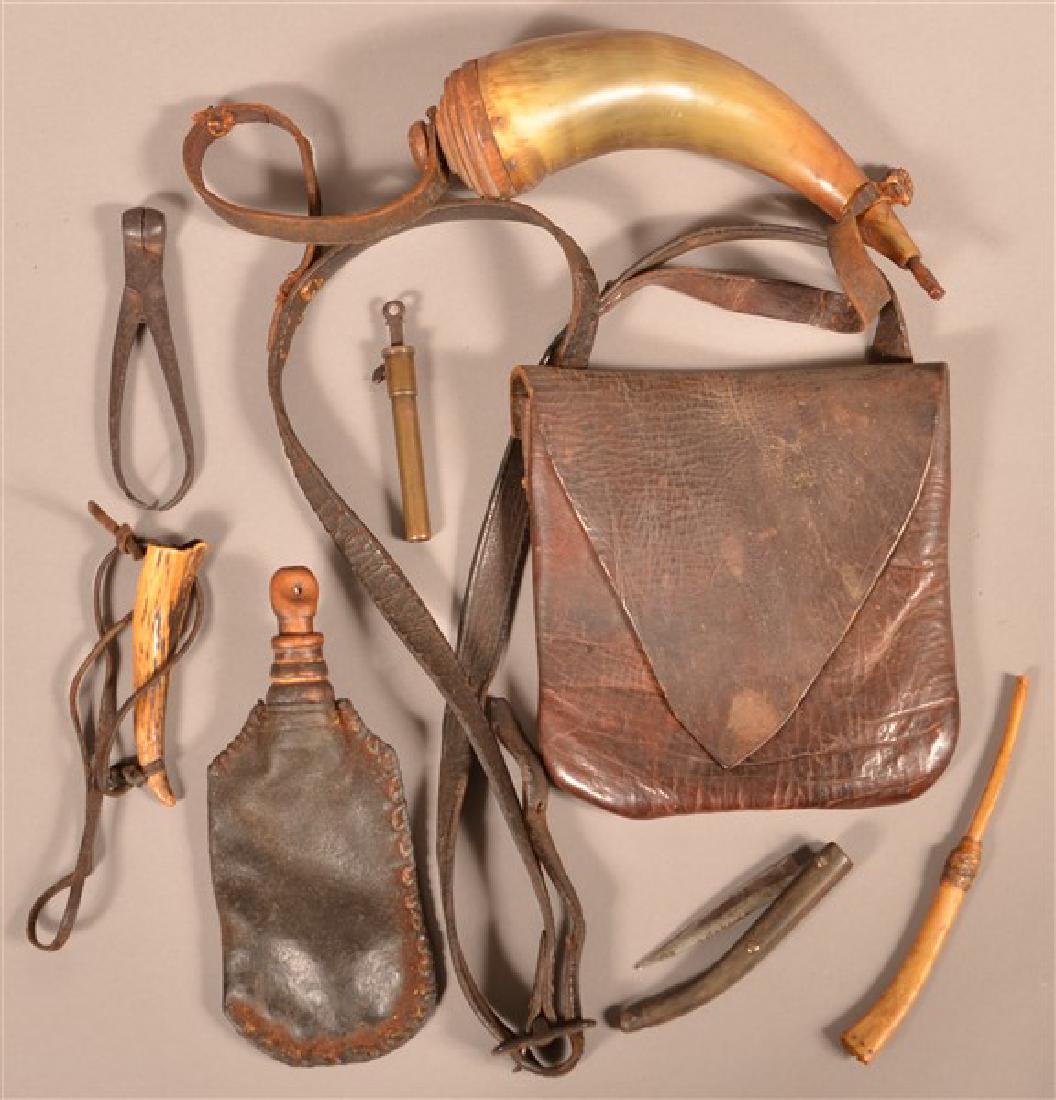 Antique Leather Hunting Bag with Accessories. Including
