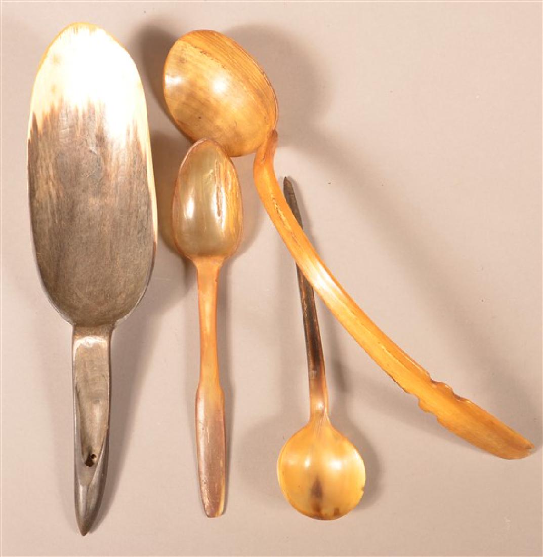 Four Antique/Vintage Carved Horn Spoons/ladles. Largest (1 of 2)