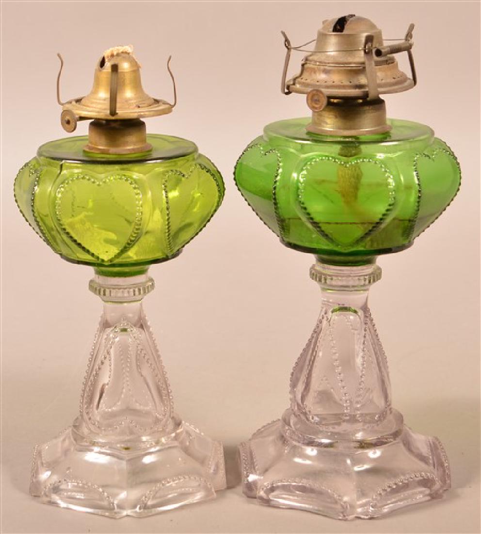 Two Antique Glass Beaded Heart Fluid Lamps. Emerald (1 of 2)