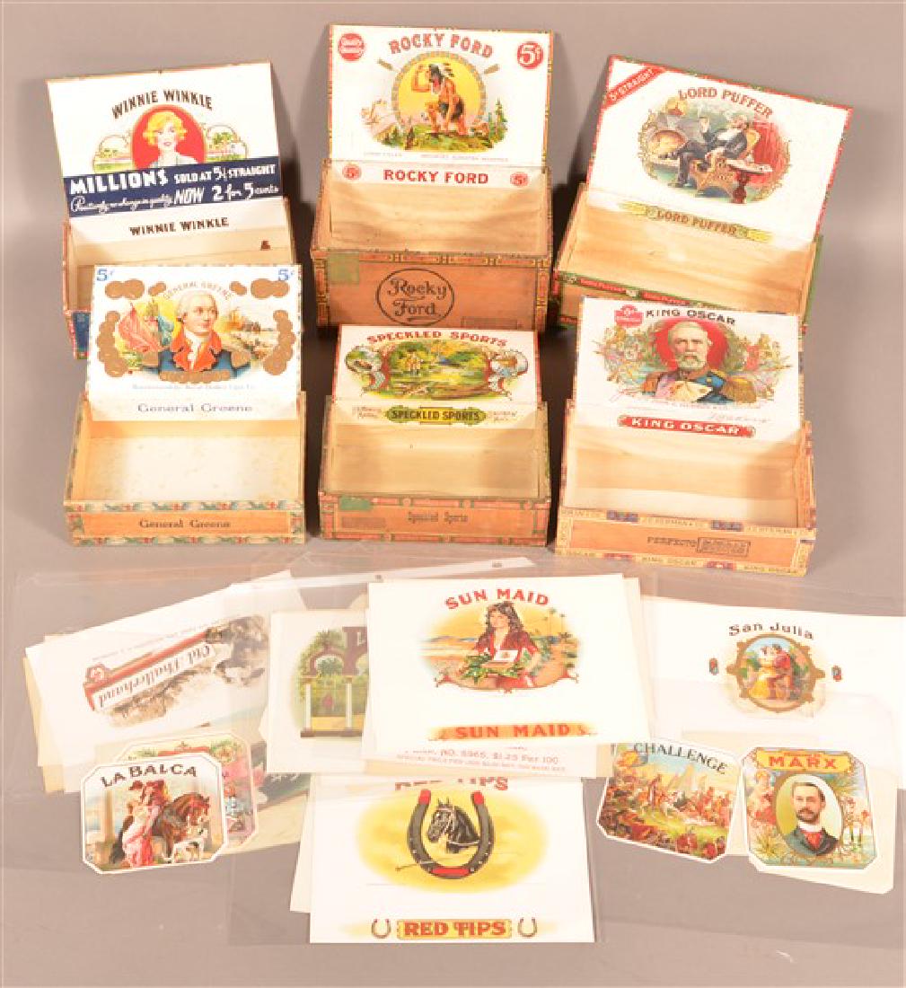 Lot of Six Vintage Cigar Boxes and Labels. Condition: (1 of 1)