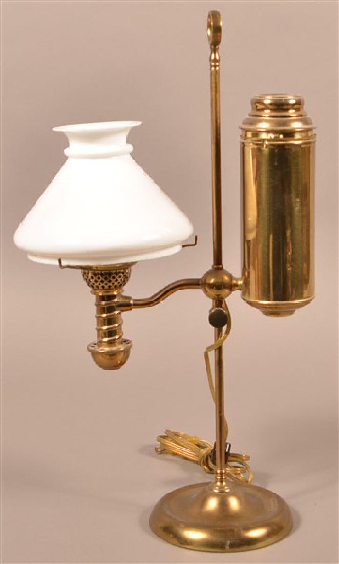 Antique Brass Single Arm Student Lamp. Milk Glass (1 of 2)