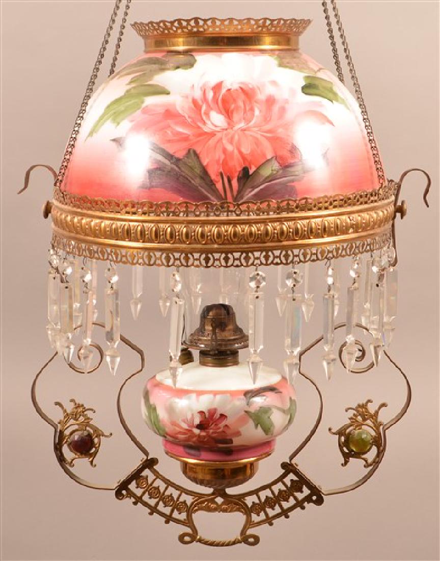 Victorian Hand Painted Hanging Light. 14" diam. (1 of 2)