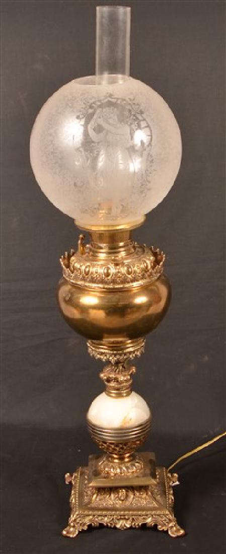 Victorian Table lamp with Etched Ball Shade. 28"h. (1 of 3)