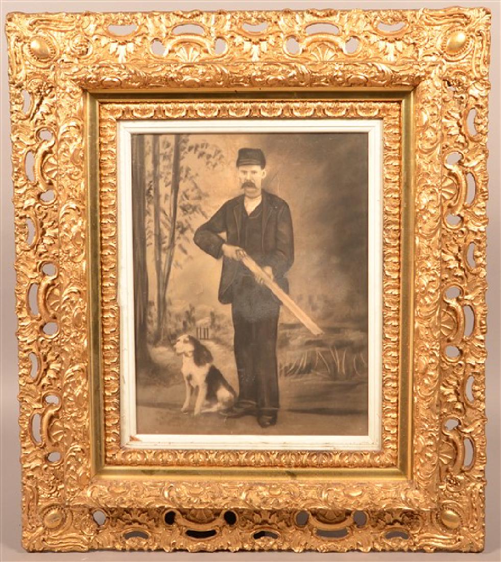Antique Charcoal Drawing of a Hunter with Dog. Hunter (1 of 4)