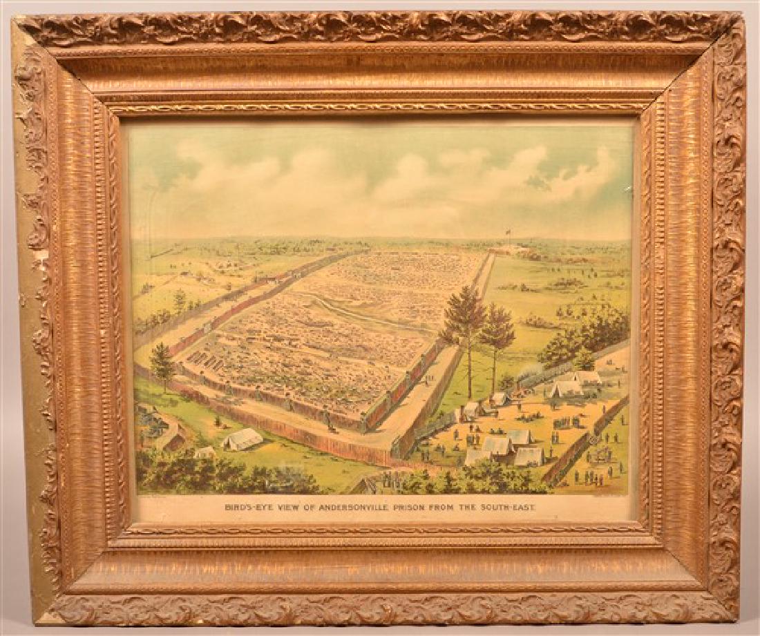 Color Lithograph "Bird's-Eye View of Andersonville: Color Lithograph "Bird's-Eye View of Andersonville Prison from the South East". Copyrighted 1890, published by Keystone Pub. Co., Philadelphia. Andersonville Prison, also known as Camp Sumter, was loc