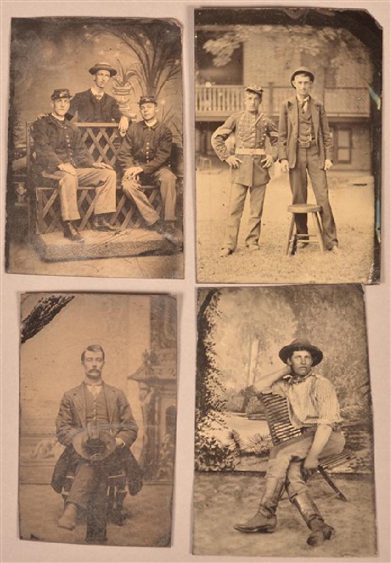 Four 1/6 Plate Tintypes. Soldiers, band members and (1 of 5)