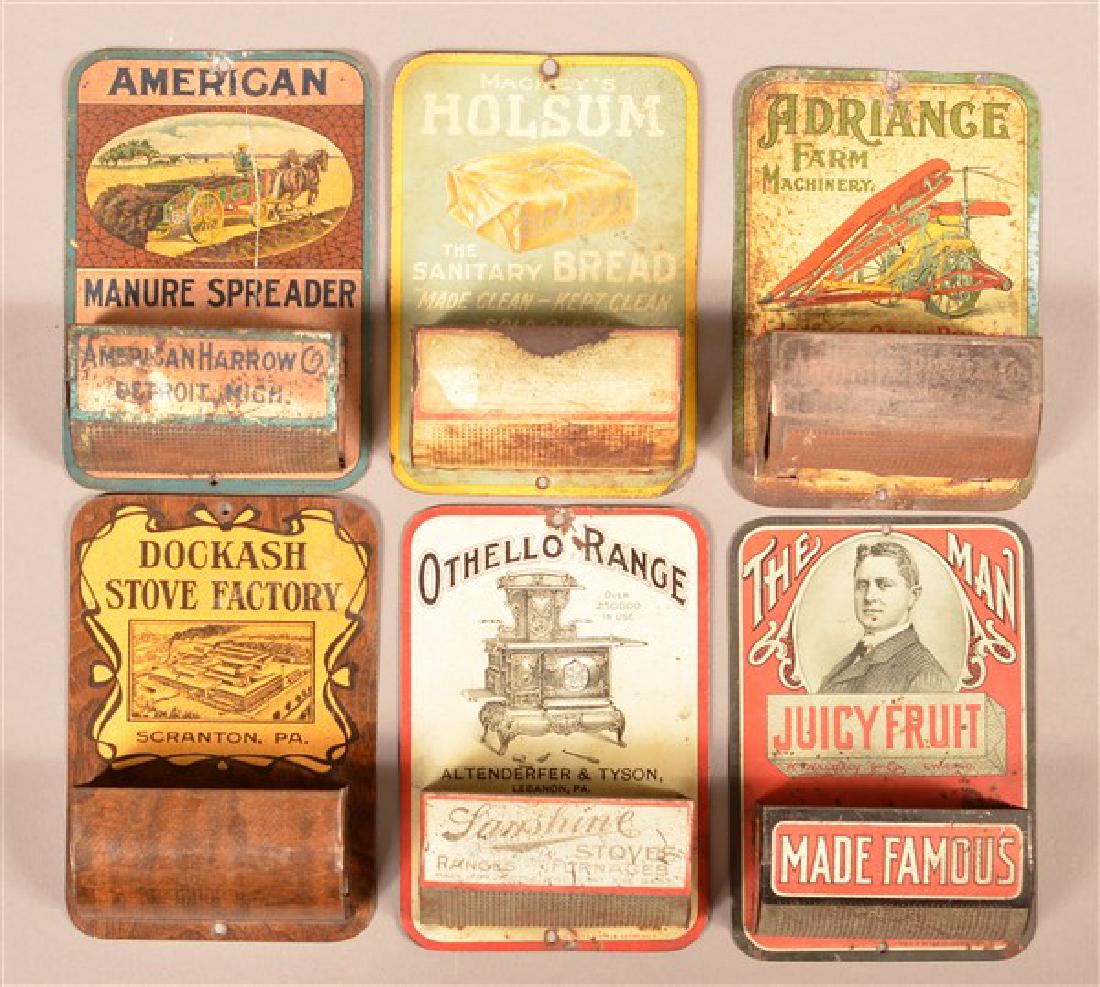 Six Antique/Vintage Tin Advertising Match Safes.