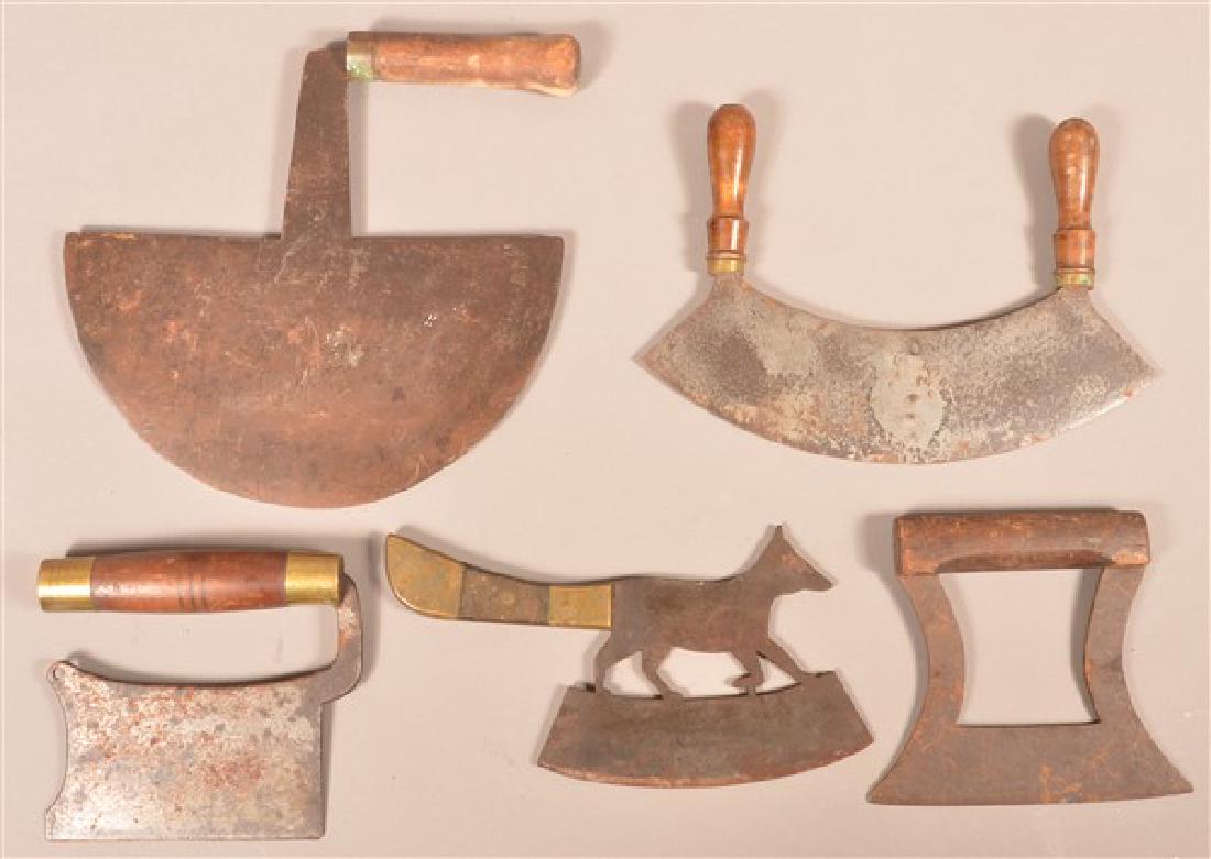 Five Antique Wrought Iron Food Choppers. Some with (1 of 2)