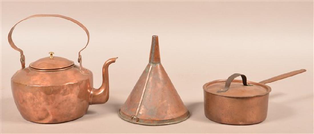 Three Pieces of Antique Copper Items. Teapot, covered (1 of 3)