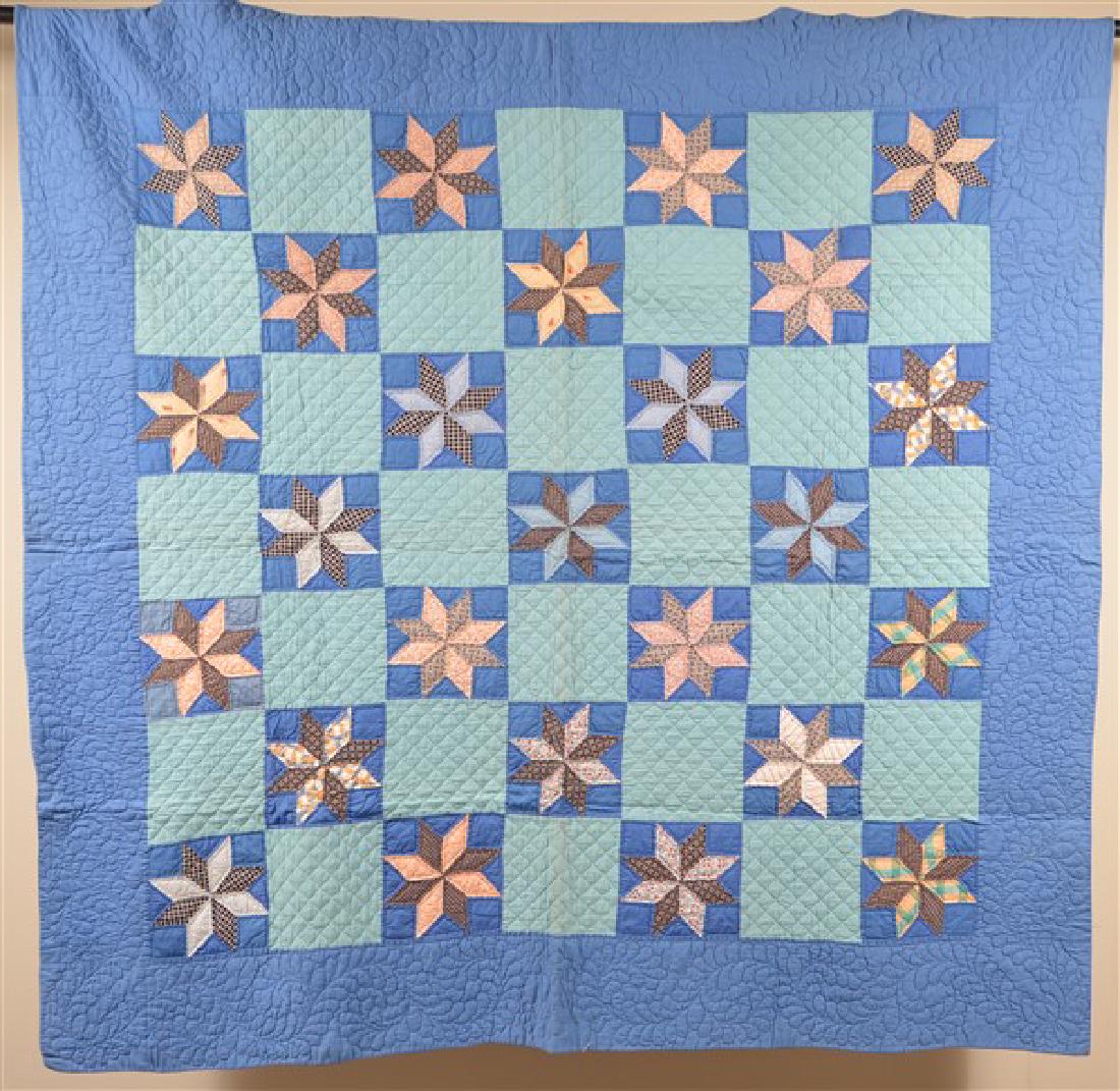 Vintage Block and Star Pattern Patchwork Quilt. 74" (1 of 3)