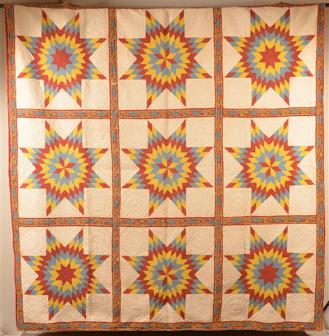 Antique Nine Star Pattern Patchwork Quilt. Elaborate (1 of 5)