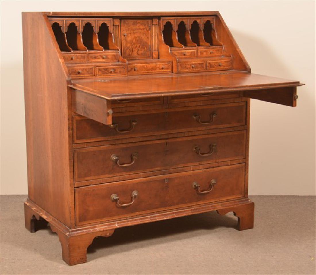 Chippendale/Hepplewhite Transitional Mahogany Slant-Lid: Chippendale/Hepplewhite Transitional Mahogany Slant-Lid Desk. Circa. 1800. Fitted stepped interior. 40-1/2"h. x 37-1/2"w. x 21-1/2"d. Condition: Good with wear and loss.