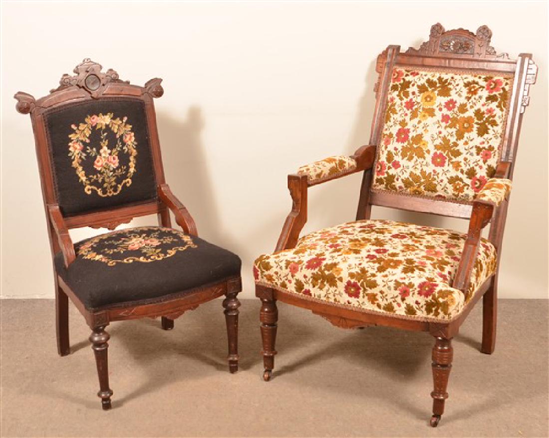 Two Victorian Walnut Carved and Molded Upholstered (1 of 2)