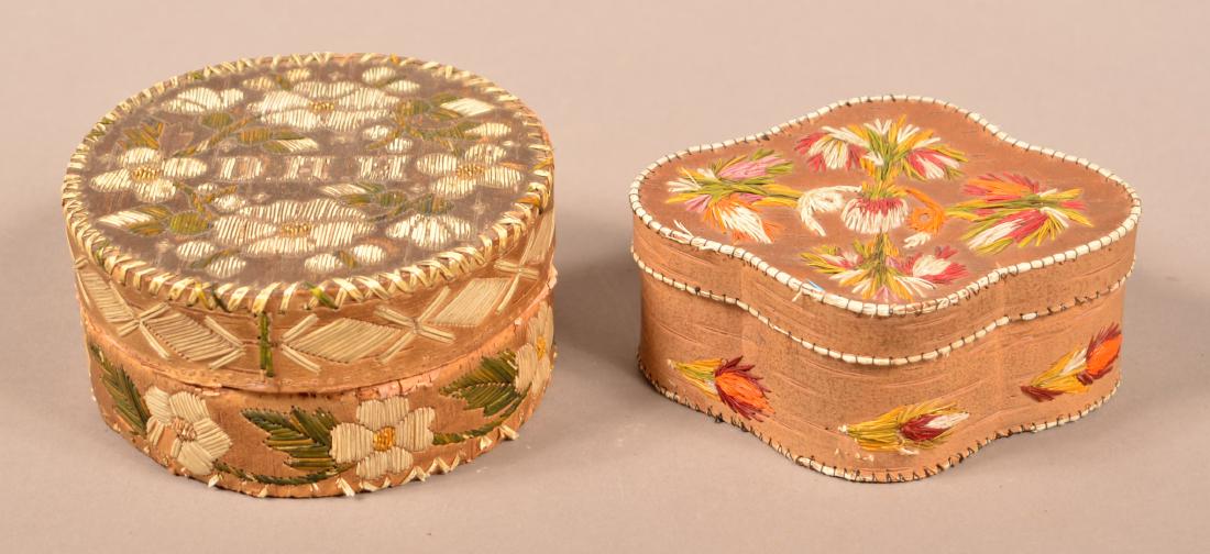 2 Birchbark, Porcupine Quill Decorated Trinket Boxes (1 of 3)