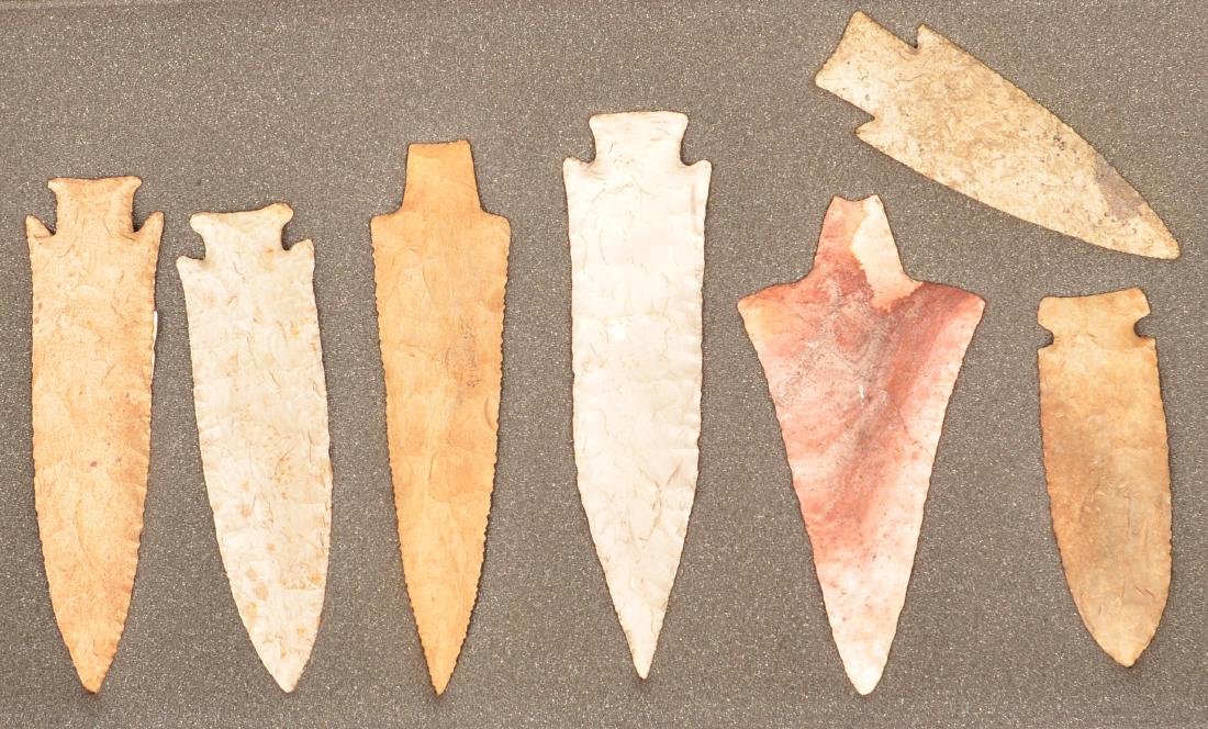 7 Large Flint Points, Midwestern Styles, Appear to be (1 of 2)