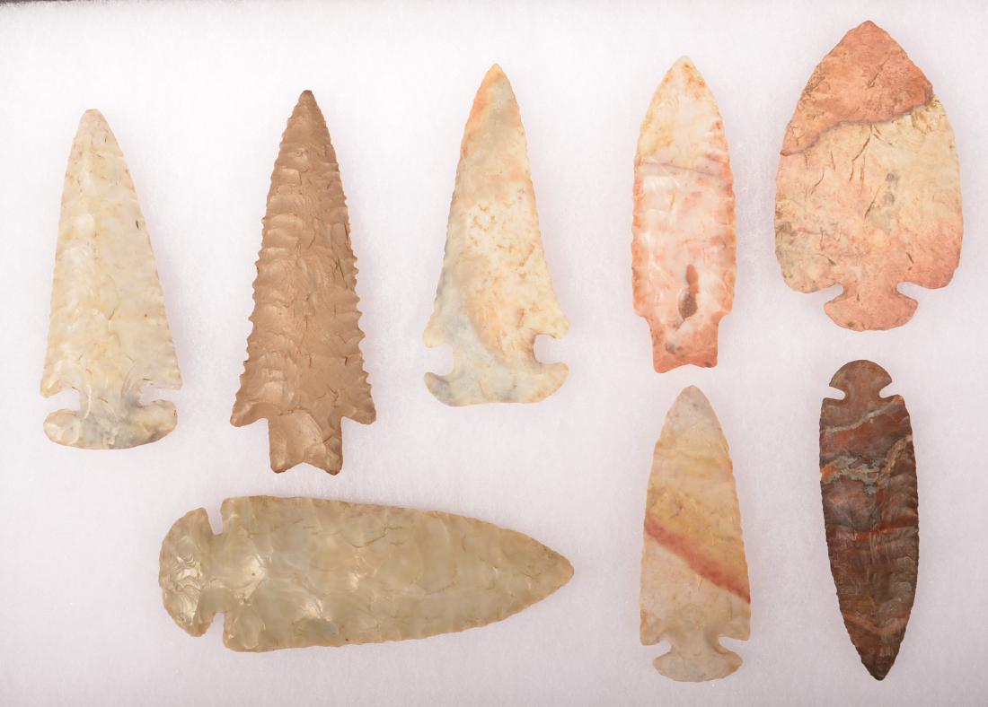 8 Colorful Flint Points, Modern Replicas of Mid-Western (1 of 2)