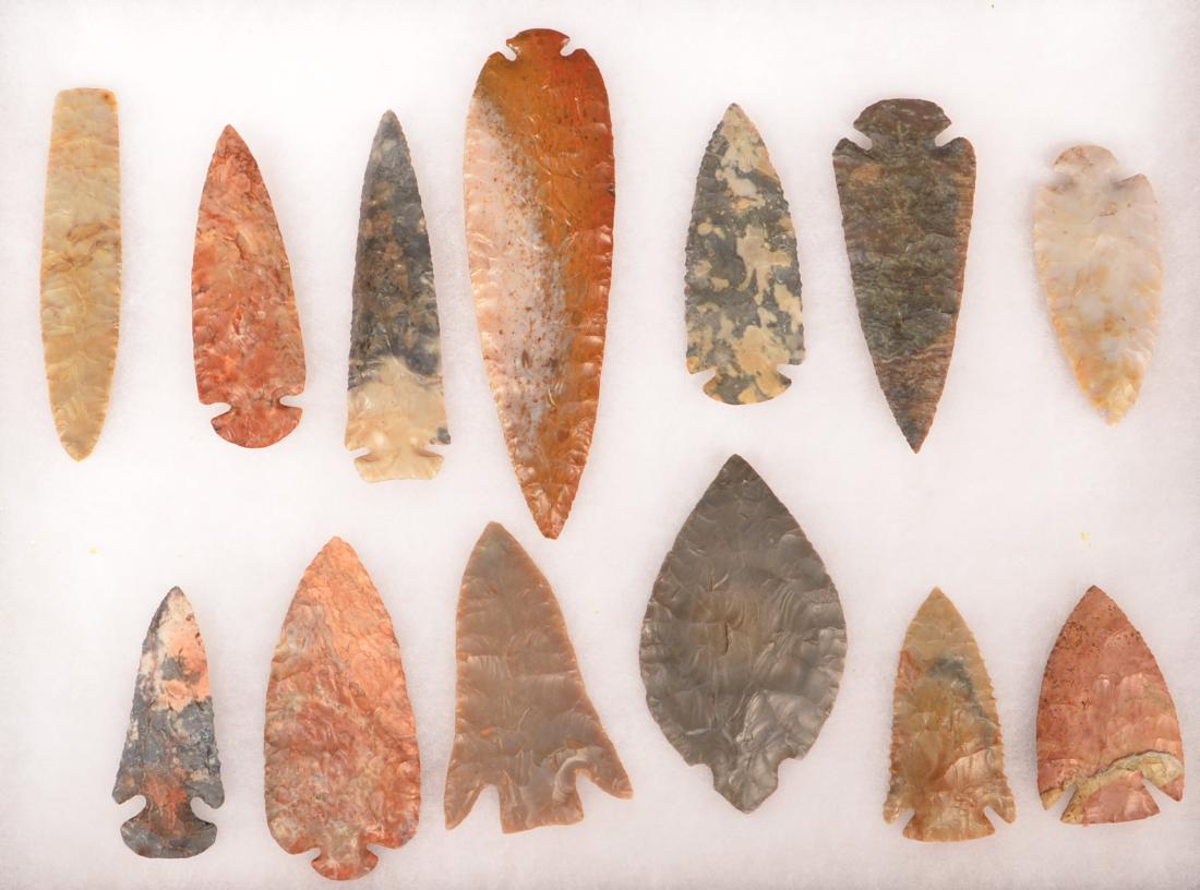 13 Larger, Showy Flint Points, Mostly Midwest Styles, (1 of 2)