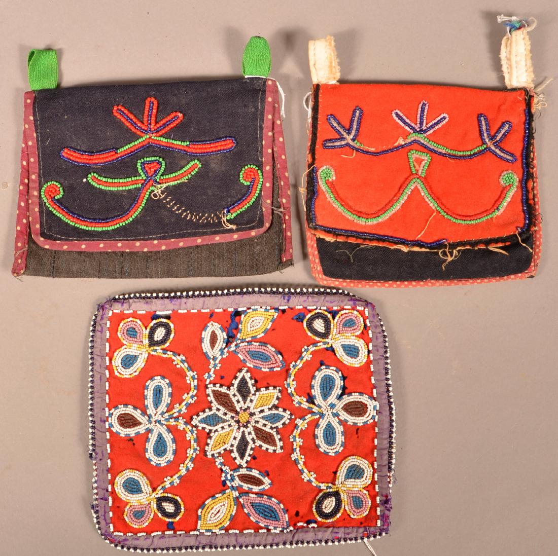 3 Items of Canadian Indian Beadwork - 2 Pouches and a (1 of 2)