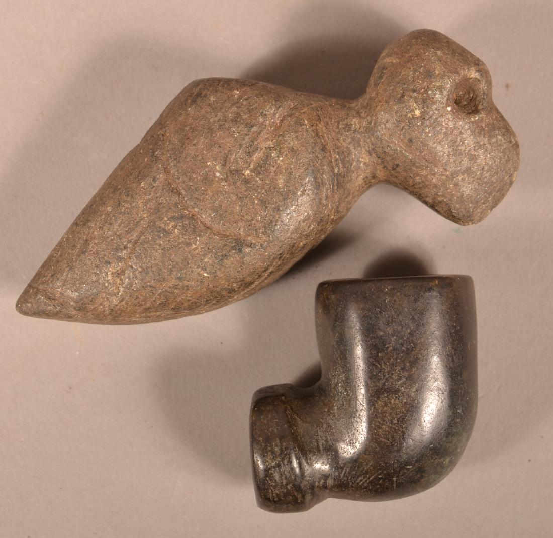 2 Stone Pipes - Bird Effigy, Elbow Form, Appears to be (1 of 3)