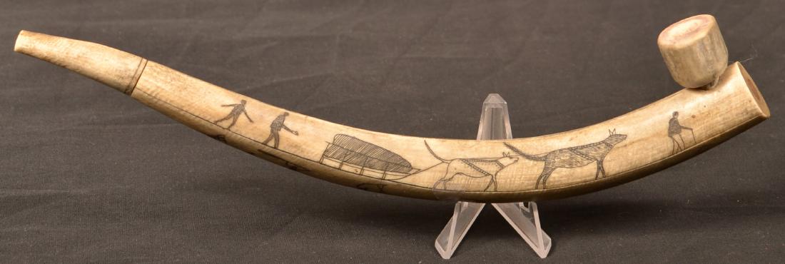 Inuit Smoking Pipe of Antler w/ Engraved Stem Section (1 of 4)