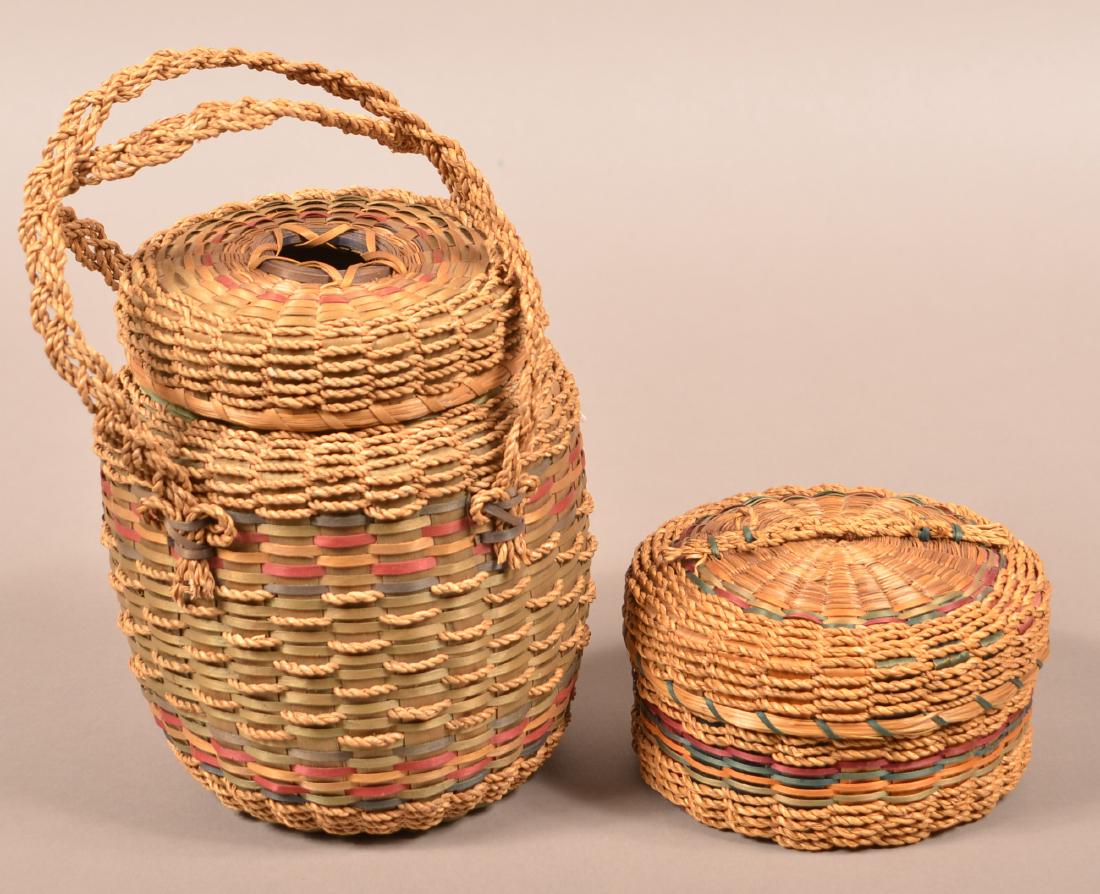 2 N.E Woodland Indian Baskets, Lidded Yarn Basket and (1 of 2)