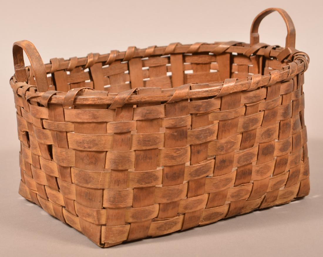 Antique N.E Indian Ash Splint Basket w/ Handles at Each (1 of 2)