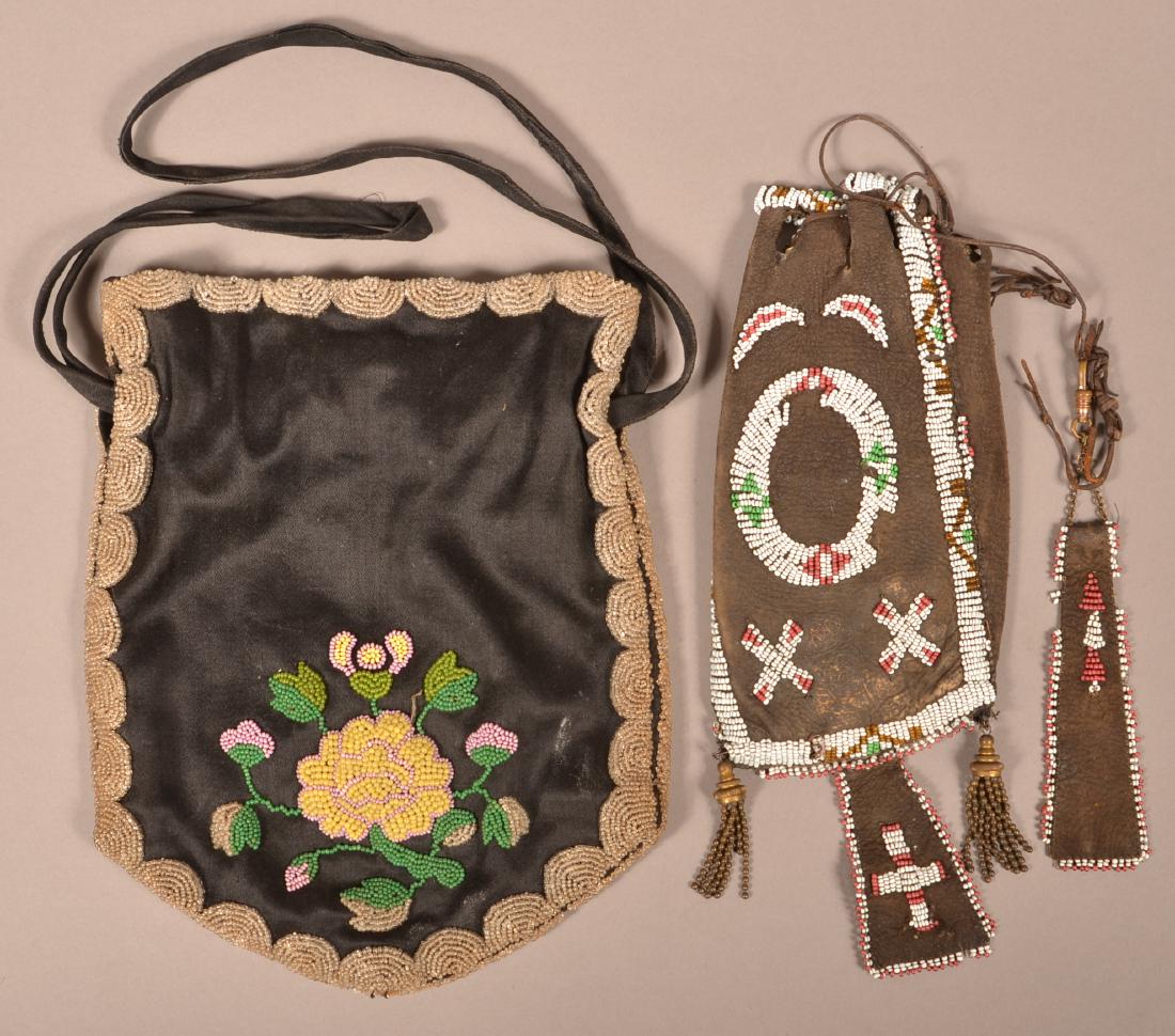 2 Antique Beaded Items - Sioux Bag and Floral Beaded (1 of 2)