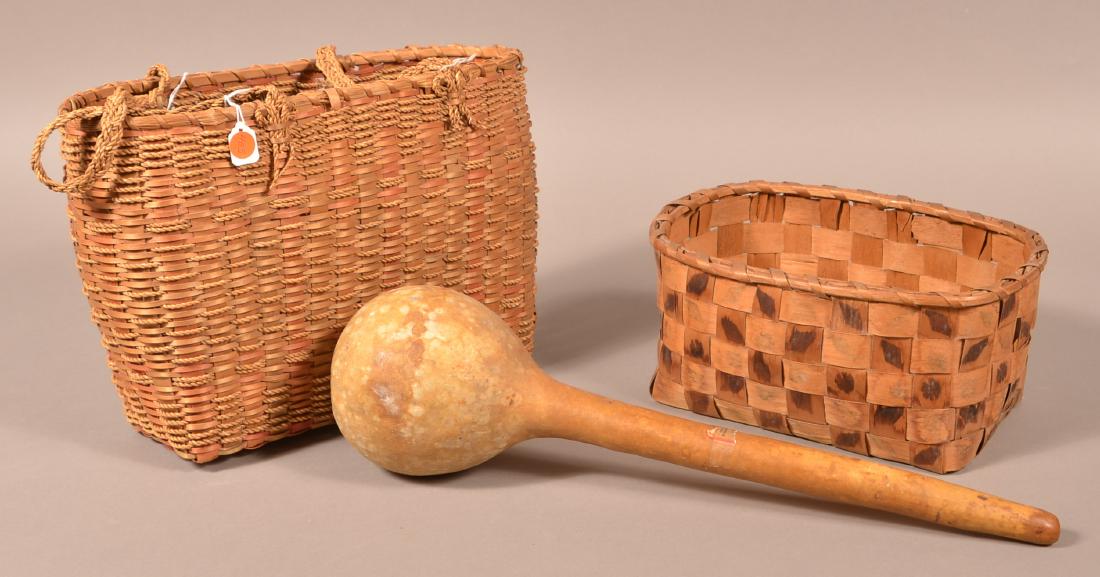 3 Items - 2 N.E Indian Baskets of Ash Splint and Dipper (1 of 2)