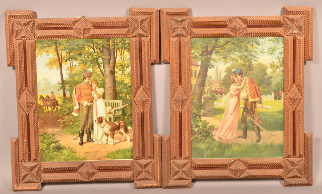 Pair of Tramp Art Picture Frames.: Pair of Tramp Art Picture Frames. 24-1/4" x 20-1/2" overall. Condition: Good with wear.