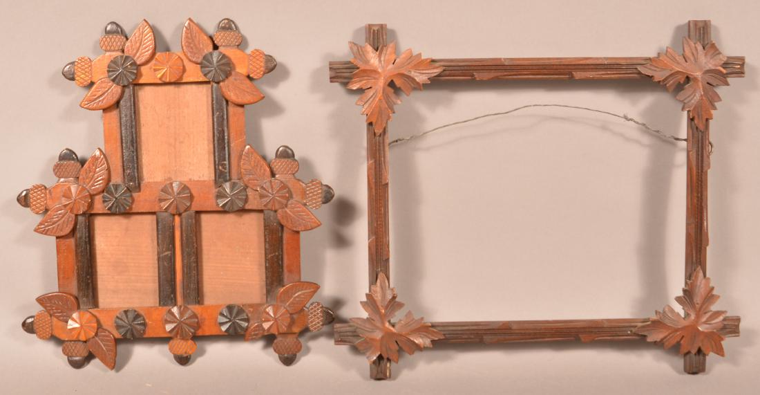Two Various Antique Carved Picture Frames.: Two Various Antique Carved Wood Picture Frames. Largest measures 12-1/2" x 14-1/2" overall. Condition: Good with wear.