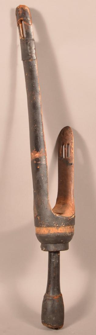 19th Century Painted Wood & Leather Peg Leg.: 19th Century Painted Wood and Leather Peg Leg. 41"h. Condition: Good with wear and losses.