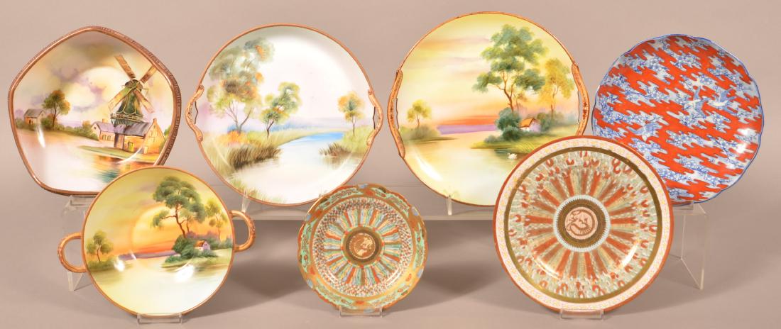Hand Panted Nippon and Oriental Porcelain.: Lot of Hand Panted Nippon and Oriental Porcelain. Largest plate measures 9-3/4" diam. Condition: Good.