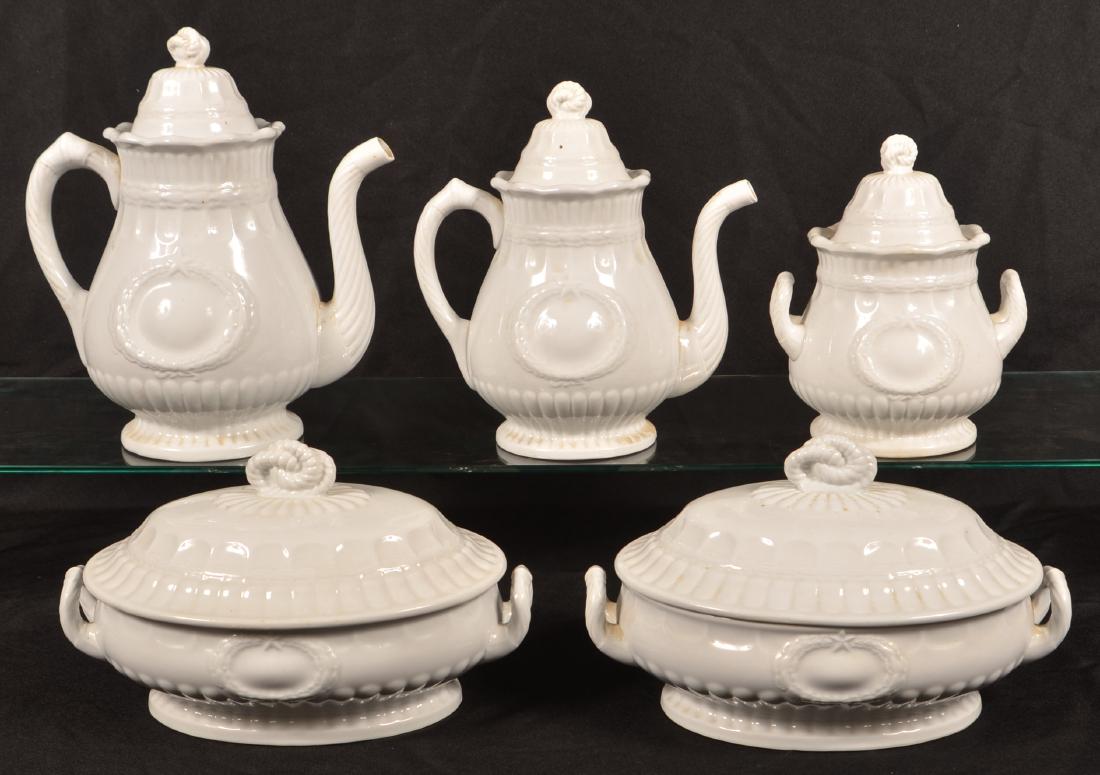 5 Pieces of Laurel Wreath White Ironstone China.: Five Pieces of Laurel Wreath White Ironstone China. By Elsmore and Forster. Coffee pot measures 11"h. Condition: Good.