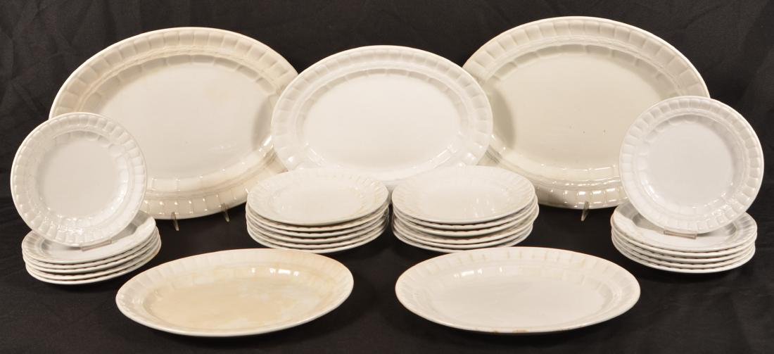 29 Pcs. of Laurel Wreath White Ironstone China.: 29 Pieces of Laurel Wreath White Ironstone China. By Elsmore and Forster. Largest platter measures 18-3/4"h. Condition: Good with stains.