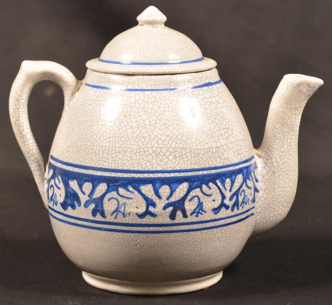 Dedham Pottery Rabbit Banded Teapot.