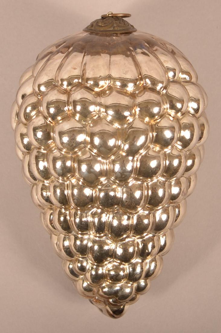 German Silver Glass Cluster of Grapes Kugel.: Antique German Silver Glass Oval B Form Cluster of Grapes Kugel. Baroque cap. 8-1/2"l. Condition: Very good.