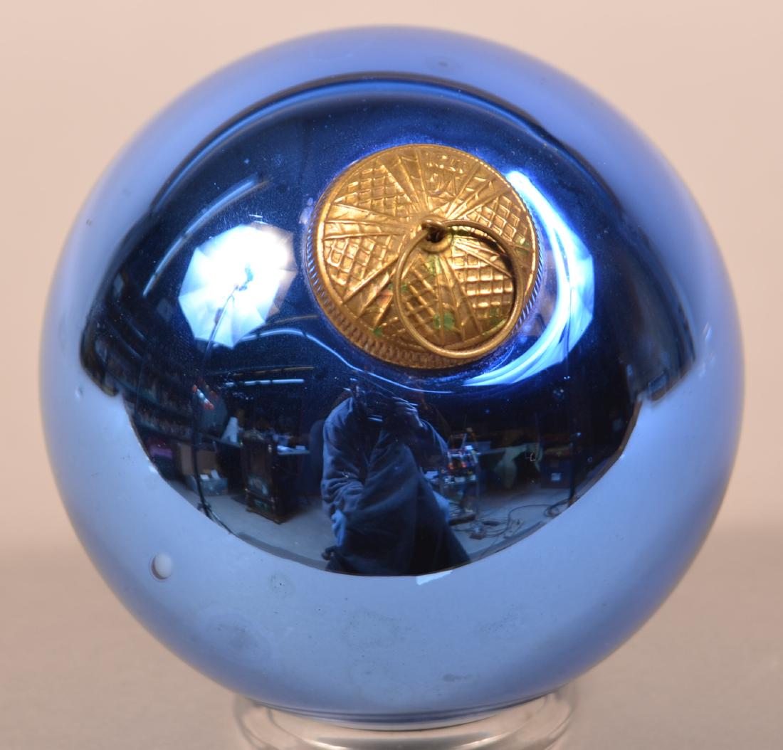 Antique French Royal Blue Glass Ball Form Kugel.: Antique French Royal Blue Glass Ball Form Kugel. Art Deco cap. 4-1/2" diam. Condition: Very good.