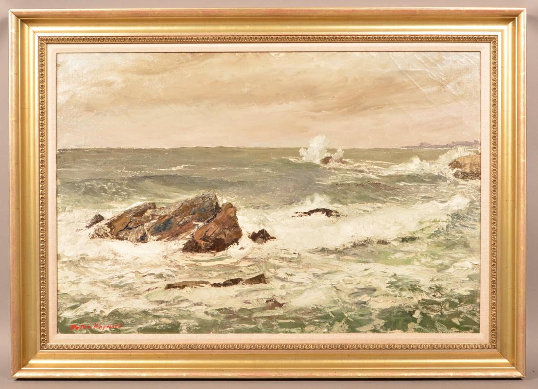 Peter Hayward Hawaiian Coast Oil on Canvas.: Peter Hayward Hawaiian Coast Oil on Canvas. (American, 1905-1993). Image size 23-3/4" x 35-1/2", in a molded frame, 32-1/4" x 42-1/2" overall. Condition: Very good.