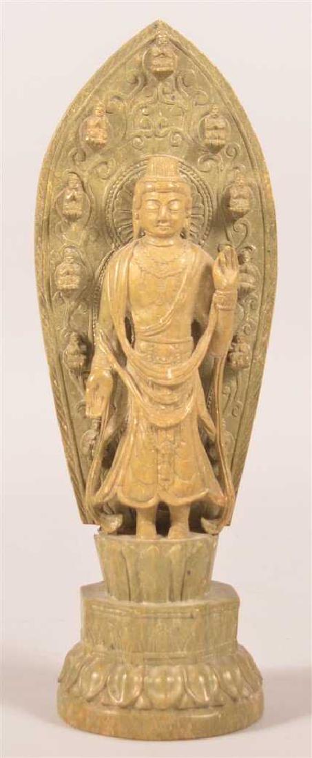 Carved Soapstone Figure of a Buddhist God.: Vintage Carved Soapstone Figure of a Buddhist God. 14-1/2"h. Condition: Very good with minor wear.