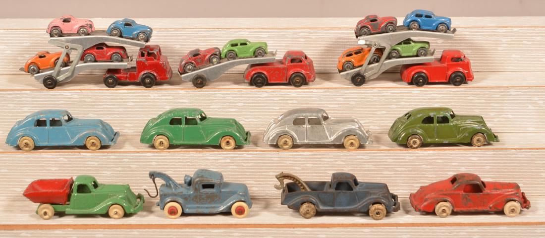 Lot of Vintage Cast Metal Toy Vehicles.: Lot of Vintage Cast Metal Toy Vehicles. Hubley and others. Tow truck measures 4"l. Condition: Good with minor wear.