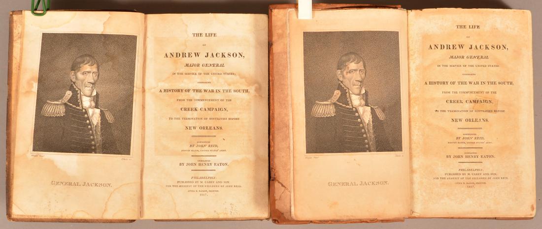 Two Books: John Henry Eaton. Andrew Jackson.: Two Books: John Henry Eaton. The Life of Andrew Jackson. Phila.: M. Carey, 1817. 8vo. 425 p. Full leather. Condition: One Dampstained with browning. Two folding maps, one torn where attached. One with