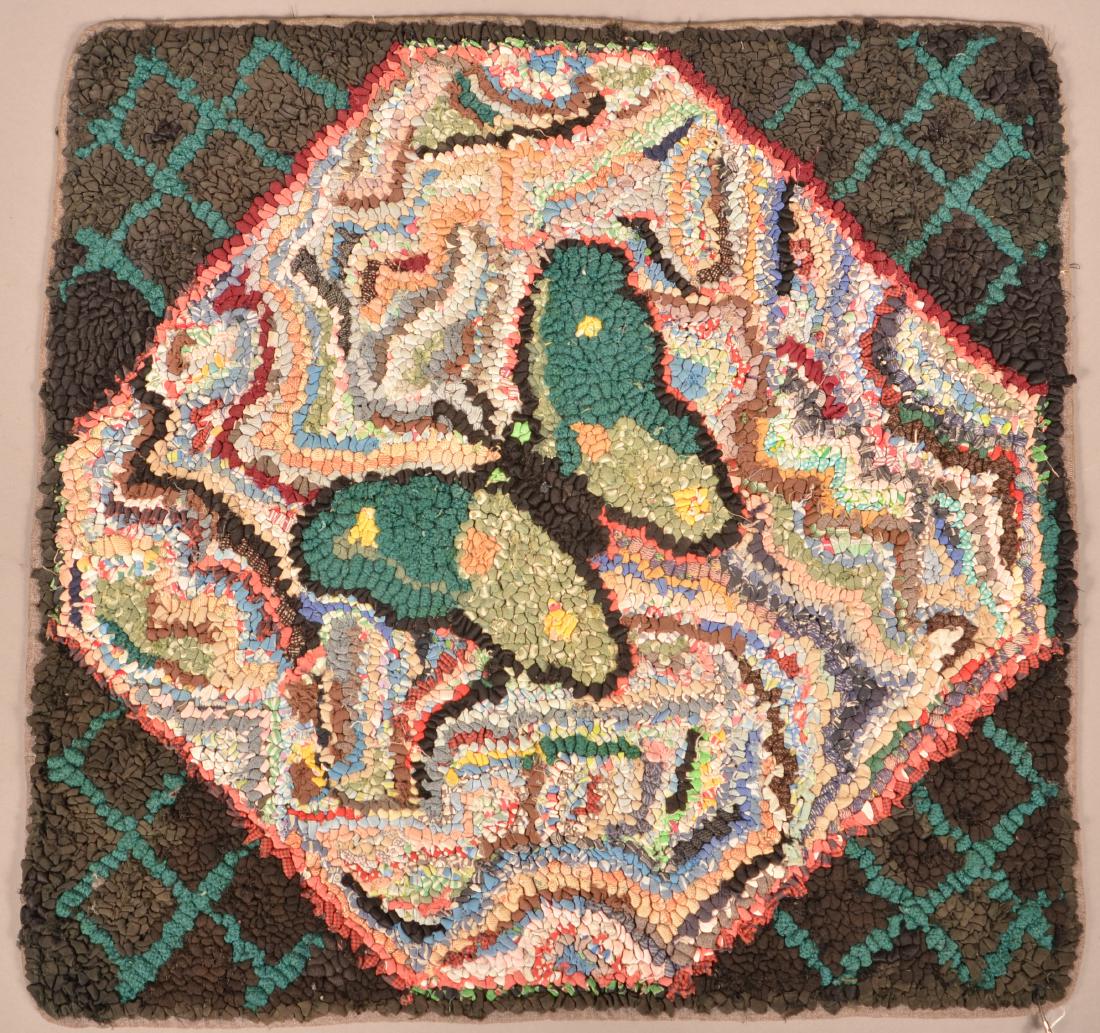 Antique/Vintage Butterfly Design Hooked Matt.: Antique/Vintage Butterfly Design Hooked Matt. 19" square. Condition: Good with wear.
