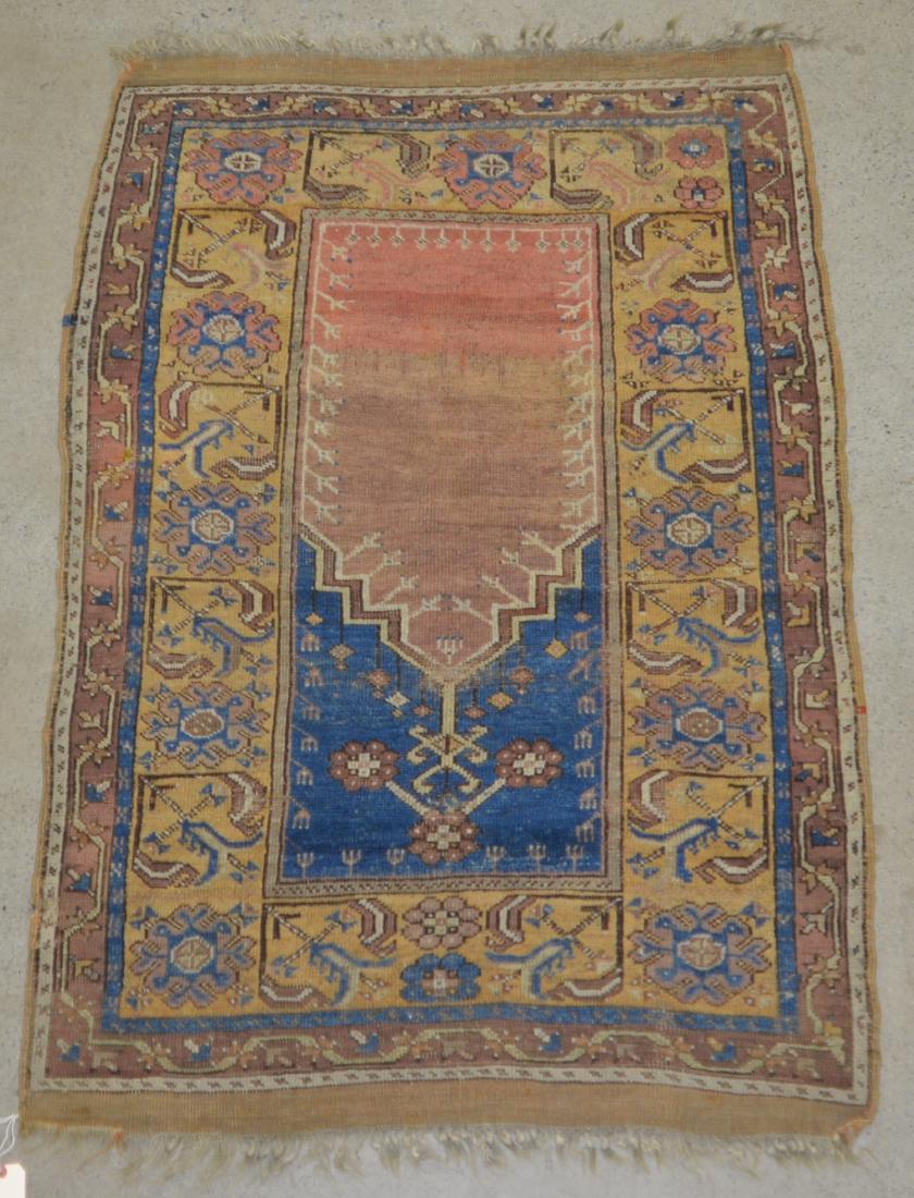 Antique Floral Pattern Oriental Prayer Rug.: Antique Floral Pattern Oriental Prayer Rug. 3'5" x 5'2". Condition: Good with wear.