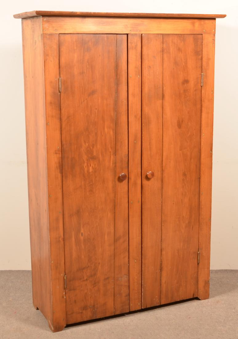 Primitive Antique Softwood Wall Cupboard.: Primitive Antique Softwood Wall Cupboard. 62-1/2"h. x 41"w. x 15-1/2"d. Condition: Good with wear, refinished.