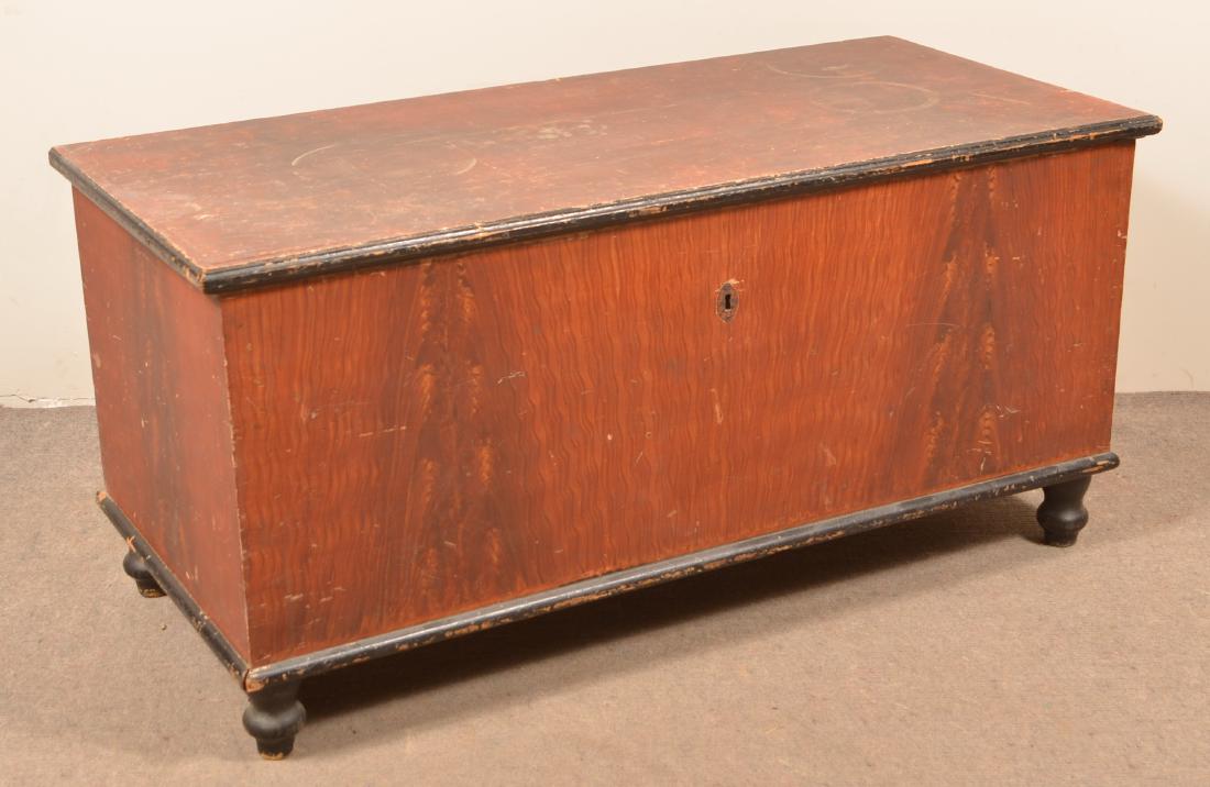 Lancaster, PA Feather Grain Blanket Chest.: Lancaster County Feather Grain Paint Decorated Softwood Blanket Chest. Interior fracture on lid "In the Memoratdum of my Grandfather Daniel Eschleman, Daniel Mummah" and signed lower right "Daniel E. 